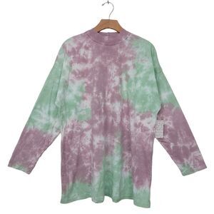 Free People We The Free Tee Womens Medium Pink Green Oversized Tie-Dye Cotton